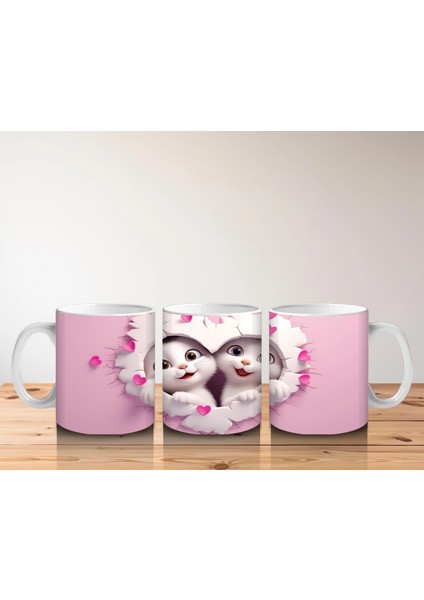 Kalplerle Süslenmiş Çatlakta Sevimli Ayıcıklar – Baskılı Kahve Kupası indirimleri