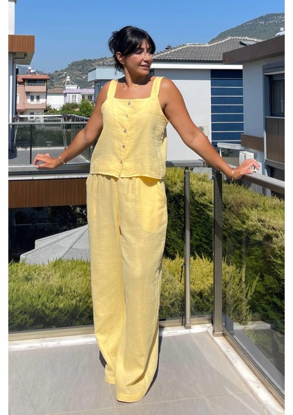 Askılı Müslin Sarı Pijama Takımı fiyatları
