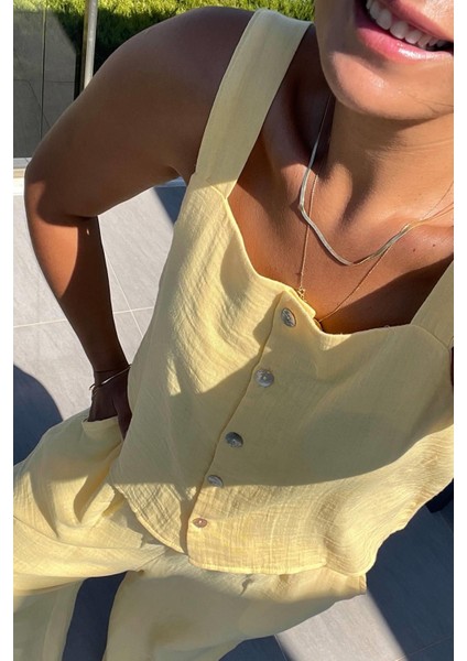 Askılı Müslin Sarı Pijama Takımı modelleri
