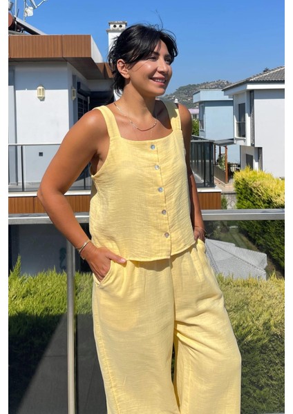Askılı Müslin Sarı Pijama Takımı fırsatları