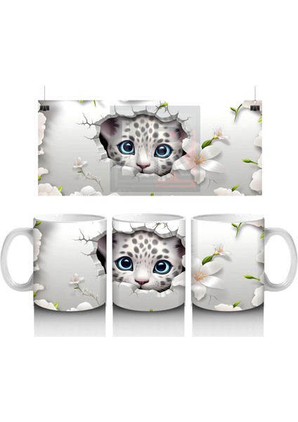 Çiçeklerle Kaplı Çatlakta Mavi Gözlü Kedi – Baskılı Kahve Kupası