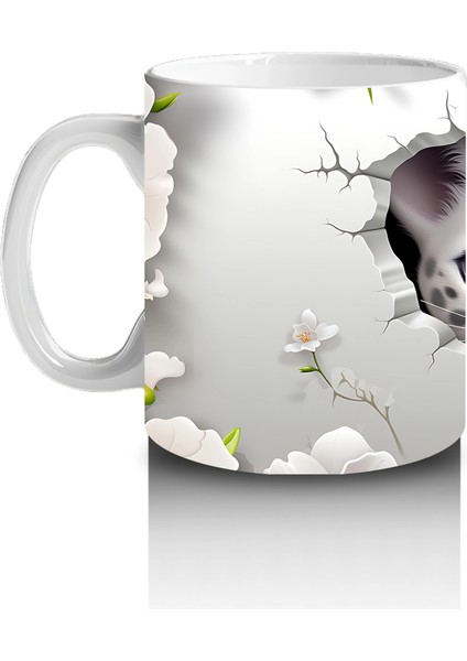 Çiçeklerle Kaplı Çatlakta Mavi Gözlü Kedi – Baskılı Kahve Kupası fiyatları