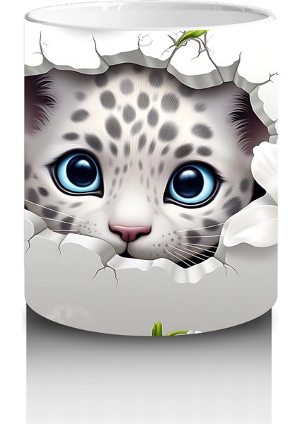 Çiçeklerle Kaplı Çatlakta Mavi Gözlü Kedi – Baskılı Kahve Kupası modelleri