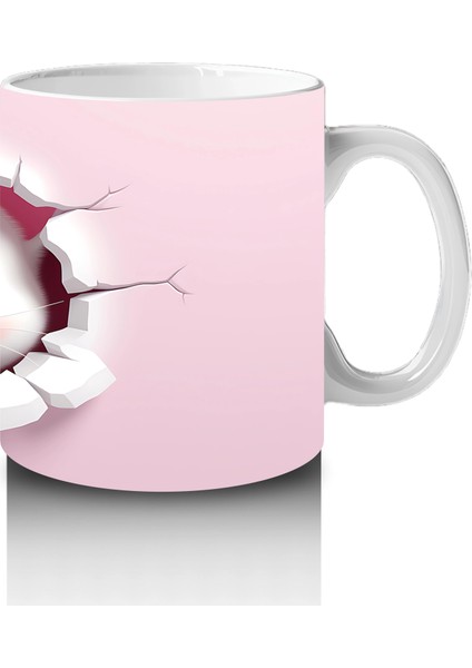 Pembe Kalpli Çatlak Duvar Arasından Bakan Sevimli Kedi Kupa fırsatları