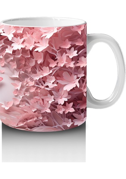 Pembe Çiçeklerle Çevrili Uçan Kelebekler – Baskılı Kahve Kupası fırsatları