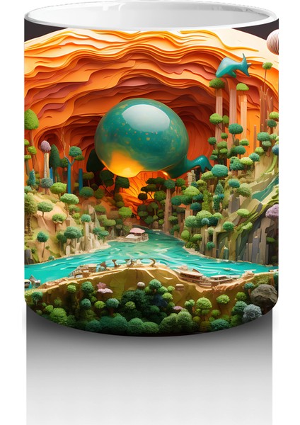 Renkli Masalsı Mantar Ormanı ve Küçük Ev – Baskılı Kahve Kupası modelleri