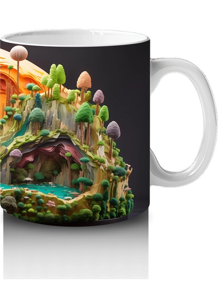 Renkli Masalsı Mantar Ormanı ve Küçük Ev – Baskılı Kahve Kupası fırsatları