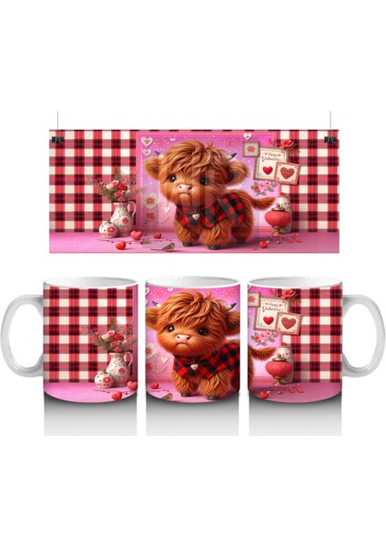 Sevgililer Günü Temalı Minik Buzağı - Baskılı Kahve Kupası