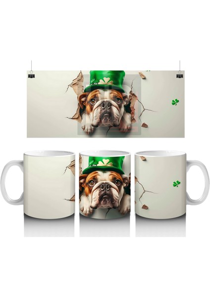 St. Patrick Şapkasıyla Çatlakta Bulldog – Baskılı Kahve Kupası