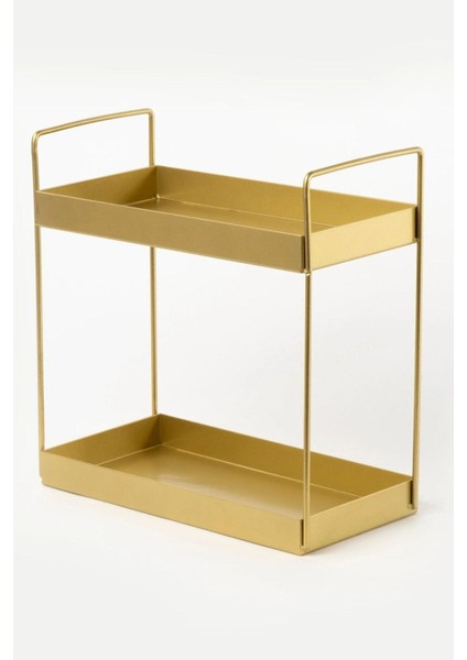 Şık Siyah ve Gold Metal Organizer, 2 Katlı, 15,5 x 31 x 31 cm