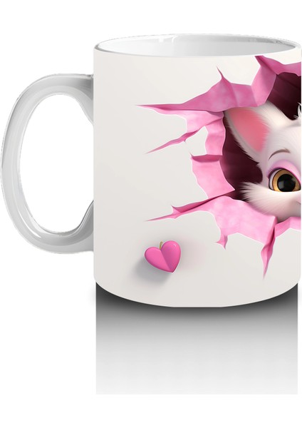 Pembe Çiçeklerle Süslenmiş Kedi Çifti – Baskılı Kahve Kupası fiyatları