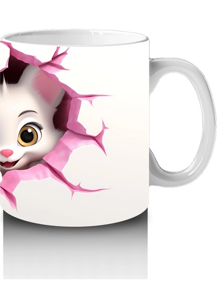 Pembe Çiçeklerle Süslenmiş Kedi Çifti – Baskılı Kahve Kupası fırsatları