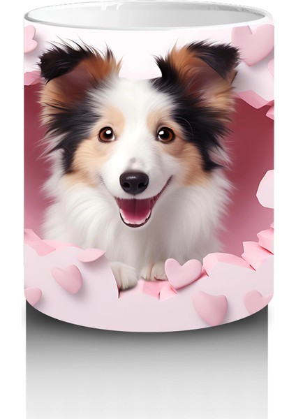 Kalp Desenli Pembe Fon Arasında Bakan Sevimli Köpek – Baskılı Kahve Kupası modelleri