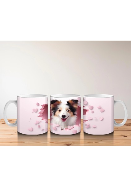Kalp Desenli Pembe Fon Arasında Bakan Sevimli Köpek – Baskılı Kahve Kupası indirimleri