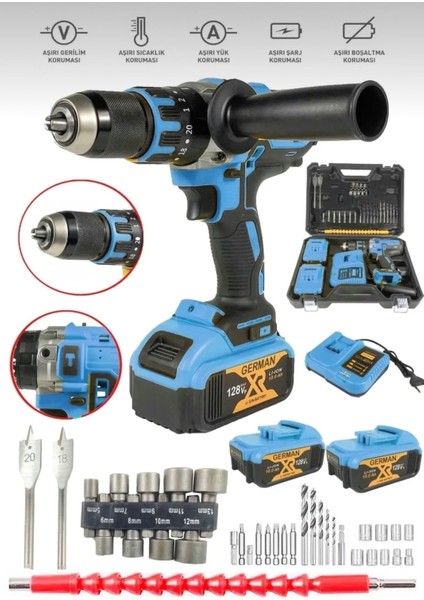 580PR Bakır Sargılı Darbeli Şarjlı Matkap Çift Akülü 37 Parça Setli Yeşil