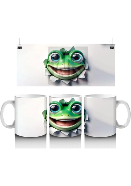 Çatlak Arasından Bakan Neşeli Kurbağa – Baskılı Kahve Kupası