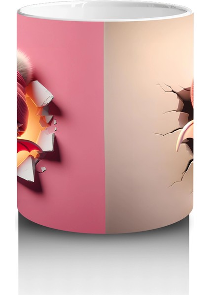 Pembe Ponponlu Bere Takmış Maskot Karakter – Baskılı Kahve Kupası modelleri