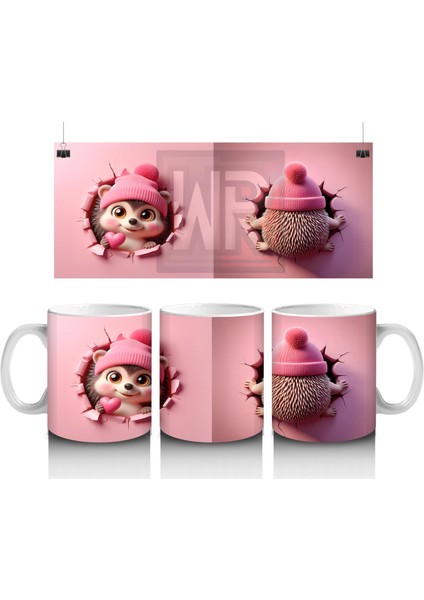 Mutlu Ifade ile Bakan Tatlı Kirpi Kız Maskot – Baskılı Kahve Kupası