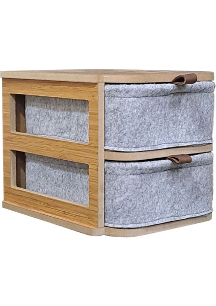 Keçe 2 Çekmeceli Bambu Kozmetik ve Takı Organizer, Masa Üstü Banyo Düzenleyici fiyatları