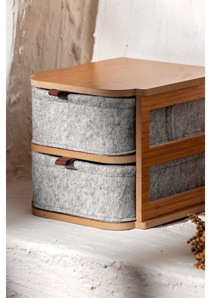 Keçe 2 Çekmeceli Bambu Kozmetik ve Takı Organizer, Masa Üstü Banyo Düzenleyici modelleri