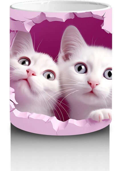 Kalp Şeklinde Çatlakta Iki Tatlı Yavru Kedi Kupa Bardak modelleri