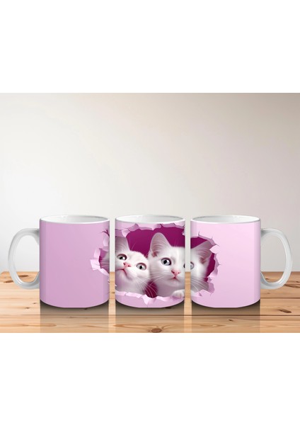 Kalp Şeklinde Çatlakta Iki Tatlı Yavru Kedi Kupa Bardak indirimleri