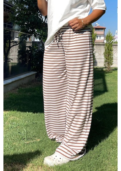 Kahve Çizgili Tek Pantolon