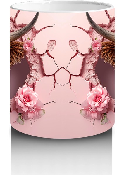 Pembe Desenli Kurdeleli Boğa Figürleri - Baskılı Kahve Kupası modelleri