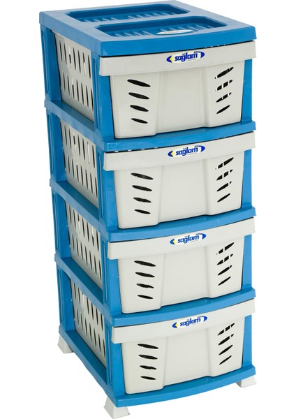 Elegant Delikli Komidin (4 Çekmeceli Sebzelik) Mavi