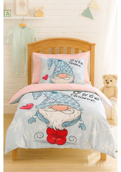 Dijital Baskılı 3D Pamuklu Yenidoğan Bebek Nevresim Takımı Cute Gnome Pink