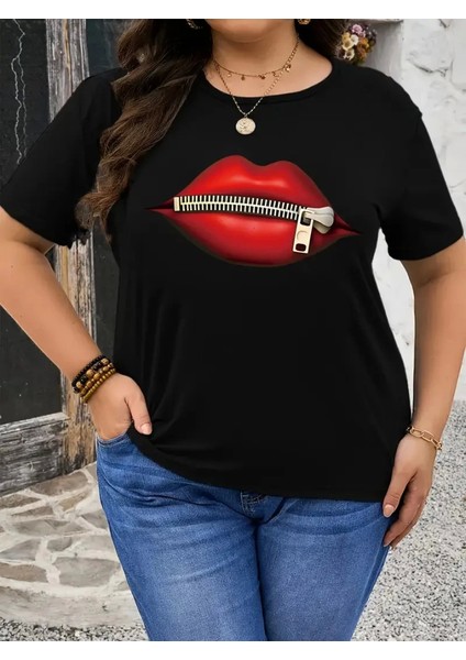 Baskılı Oversize Bisiklet Yaka T-Shirt - Siyah fırsatları