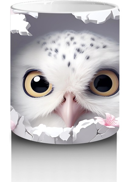 Pembe Çiçeklerle Süslenmiş Baykuş – Baskılı Kahve Kupası modelleri