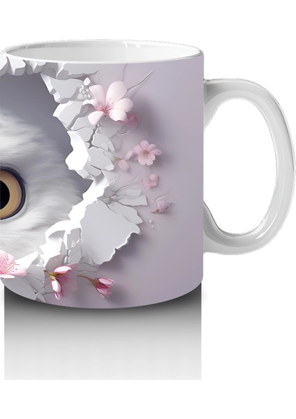 Pembe Çiçeklerle Süslenmiş Baykuş – Baskılı Kahve Kupası fırsatları