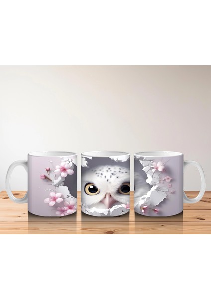 Pembe Çiçeklerle Süslenmiş Baykuş – Baskılı Kahve Kupası indirimleri