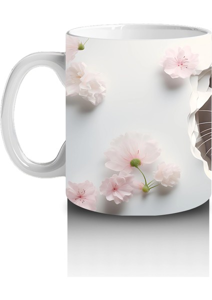 Beyaz Çiçekli Fon Üzerinde Şirin Su Samuru – Baskılı Kahve Kupası fiyatları