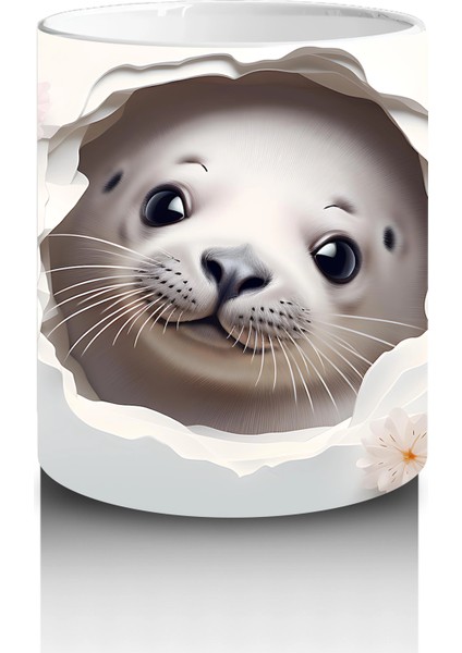 Beyaz Çiçekli Fon Üzerinde Şirin Su Samuru – Baskılı Kahve Kupası modelleri