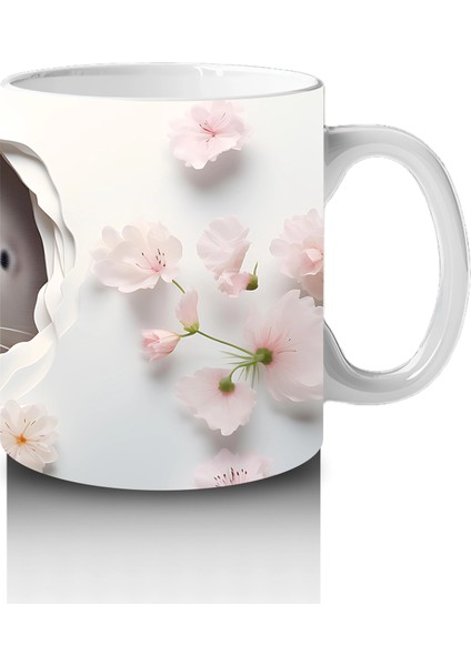 Beyaz Çiçekli Fon Üzerinde Şirin Su Samuru – Baskılı Kahve Kupası fırsatları