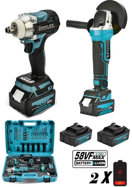 2'li Şarjlı Taşlama ve Somun Sıkma Seti, Hediye ile Güçlü ve Pratik Kullanım