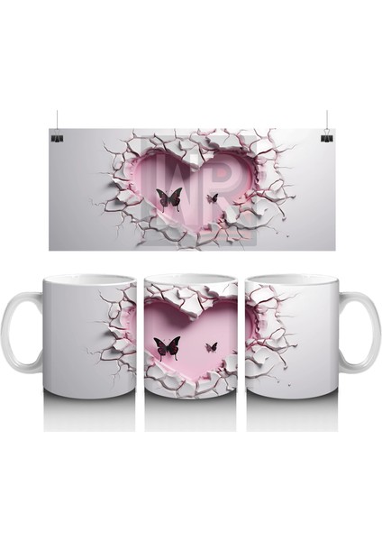 Çatlak Duvar Üzerinde Zarif Kelebekler – Baskılı Kahve Kupası