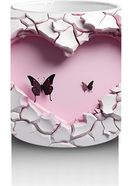 Çatlak Duvar Üzerinde Zarif Kelebekler – Baskılı Kahve Kupası modelleri