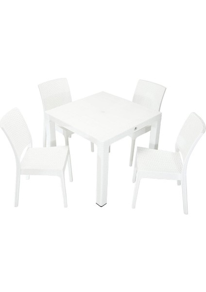 Elit Rattan 90x90 Elit Sandalye Masa Takımı BEYAZ