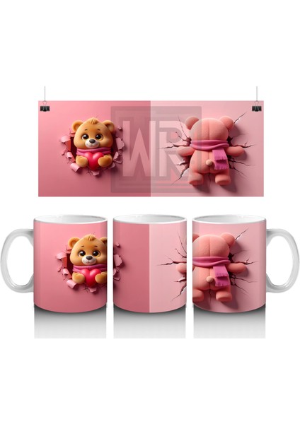 Ponponlu Bere Desenli Şirin Ayıcık Figür – Baskılı Kahve Kupası