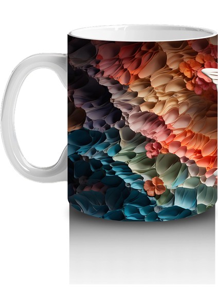 Turuncu Işıltılı Rölyef Doku Üzerinde Beyaz Kelebek – Baskılı Kahve Kupası fiyatları