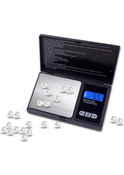 Hassas Dijital Cep Terazi 500G/0.01G, Mini, Açık Kapak, LCD Ekran, Şık Tasarım