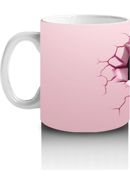Pembe Çatlak Duvar Arasında Gergedan Illüstrasyonu - Baskılı Kahve Kupası fiyatları