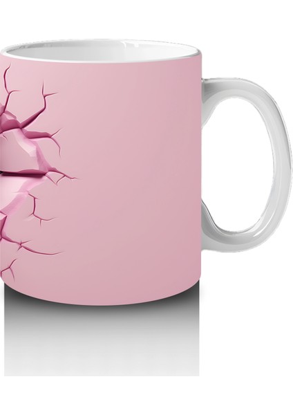 Pembe Çatlak Duvar Arasında Gergedan Illüstrasyonu - Baskılı Kahve Kupası fırsatları