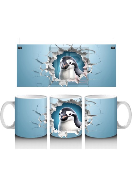 Çatlak Duvar Arasında Penguen Figürü – Baskılı Kahve Kupası
