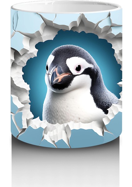Çatlak Duvar Arasında Penguen Figürü – Baskılı Kahve Kupası modelleri
