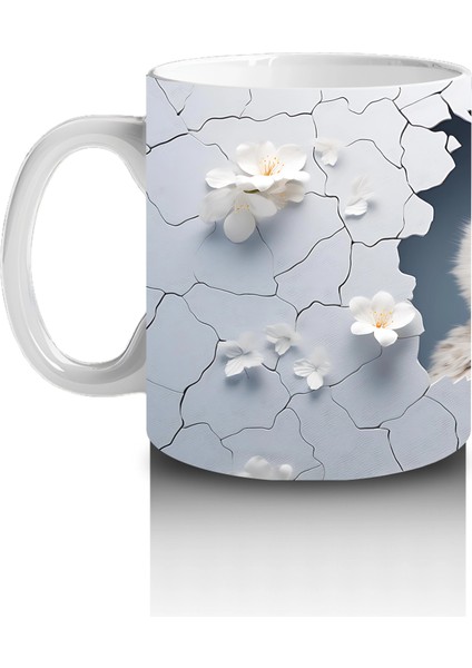 Beyaz Çiçekler Üzerinde Dikkatli Baykuş – Baskılı Kahve Kupası fiyatları