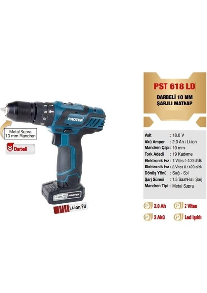 Şarjlı Darbeli Matkap 18V, Kablosuz, 2 Yıl, 10MM Uç, Hafif ve Güçlü